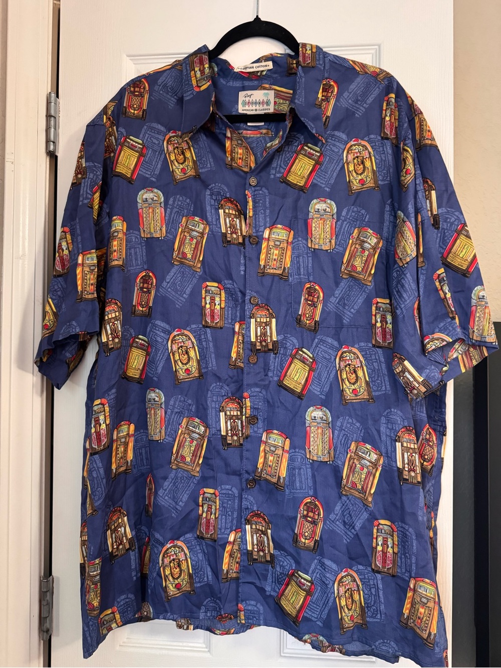 Reyn Spooner Short-Sleeve Blue Jukebox Print Camp Shirt Egyptian Cotton